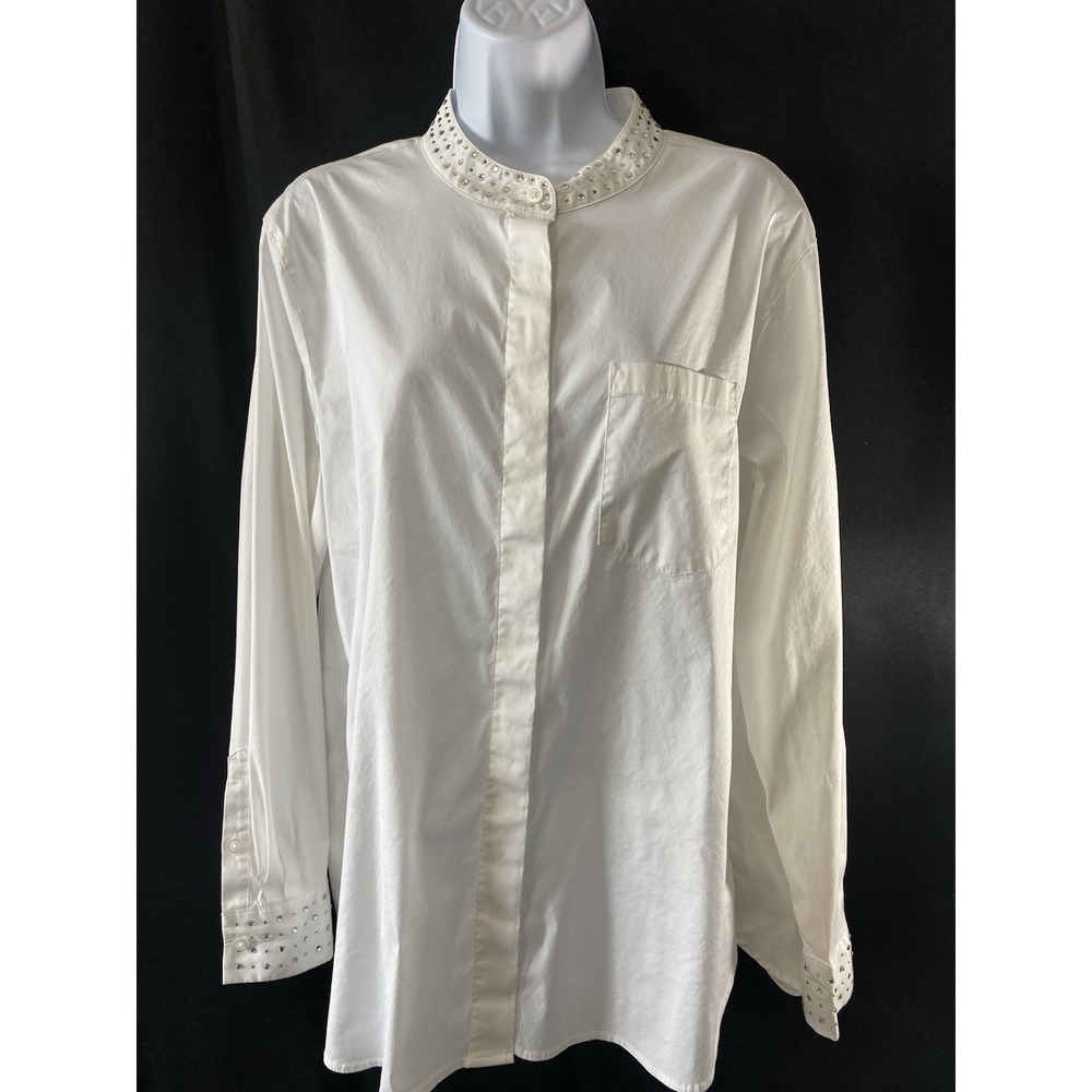 DKNY Womens Shirt Size Large Sequins Button Up Career Regencycore Business Glam